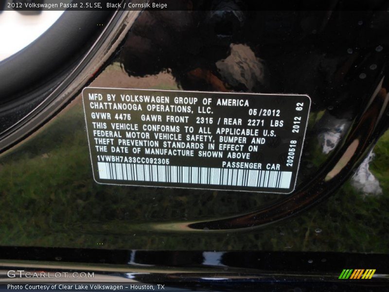 Black / Cornsilk Beige 2012 Volkswagen Passat 2.5L SE