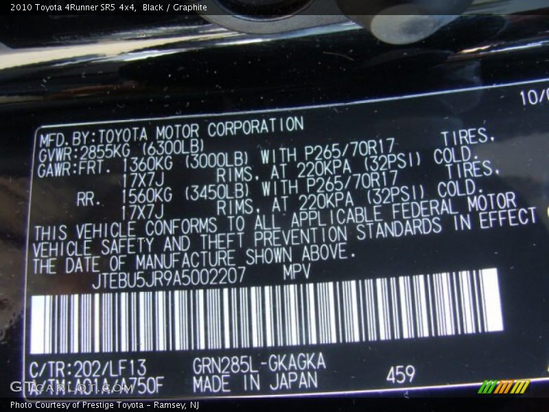 Black / Graphite 2010 Toyota 4Runner SR5 4x4