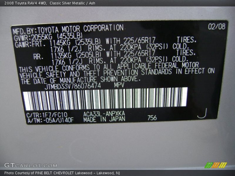 Classic Silver Metallic / Ash 2008 Toyota RAV4 4WD