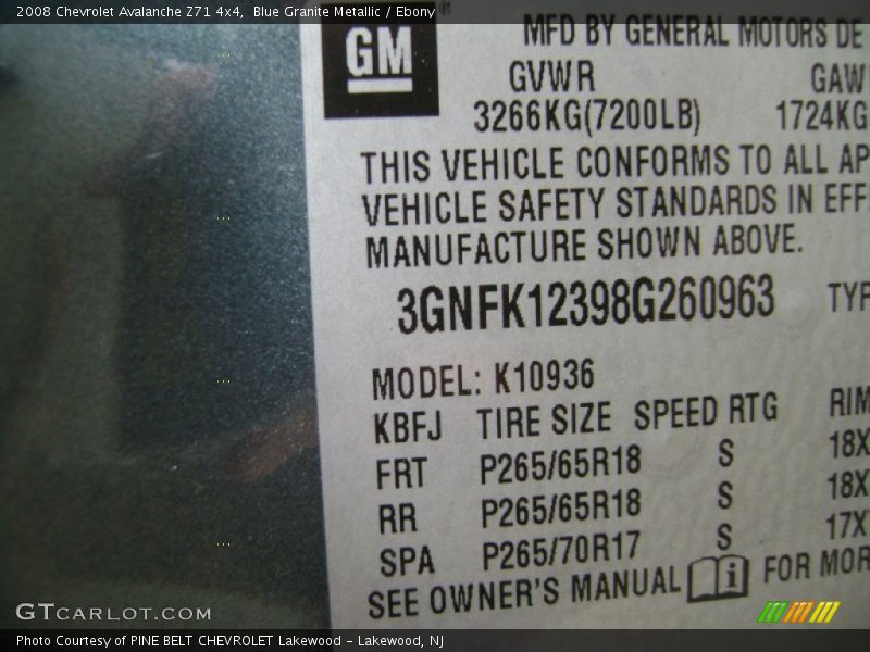 Blue Granite Metallic / Ebony 2008 Chevrolet Avalanche Z71 4x4