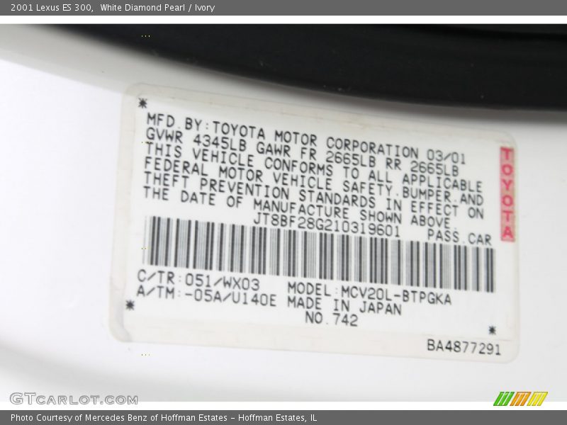 White Diamond Pearl / Ivory 2001 Lexus ES 300