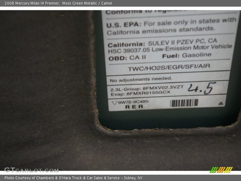 Moss Green Metallic / Camel 2008 Mercury Milan I4 Premier