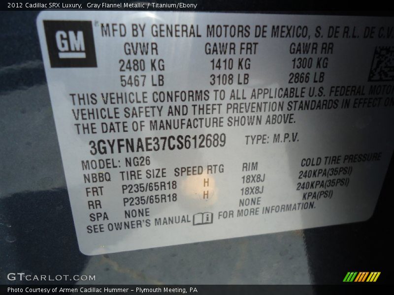 Gray Flannel Metallic / Titanium/Ebony 2012 Cadillac SRX Luxury