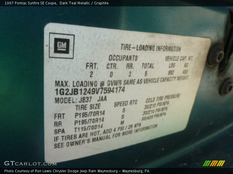 Dark Teal Metallic / Graphite 1997 Pontiac Sunfire SE Coupe