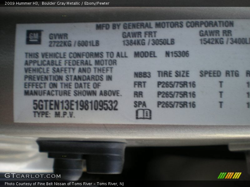 Boulder Gray Metallic / Ebony/Pewter 2009 Hummer H3