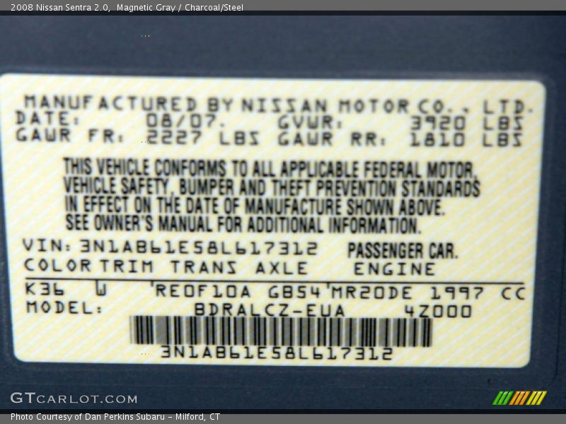 Magnetic Gray / Charcoal/Steel 2008 Nissan Sentra 2.0