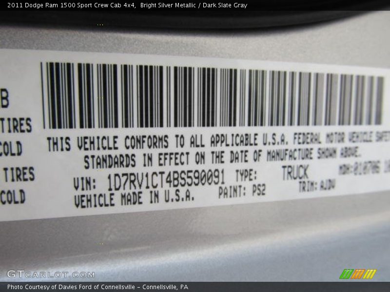 Bright Silver Metallic / Dark Slate Gray 2011 Dodge Ram 1500 Sport Crew Cab 4x4