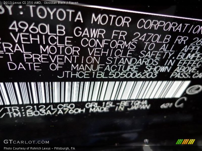 Obsidian Black / Flaxen 2013 Lexus GS 350 AWD