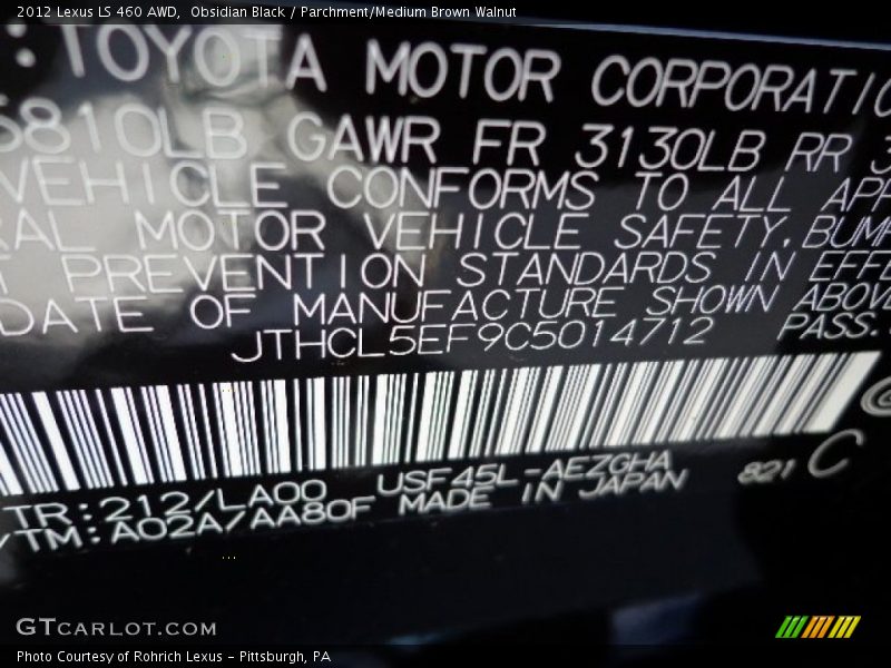 Obsidian Black / Parchment/Medium Brown Walnut 2012 Lexus LS 460 AWD