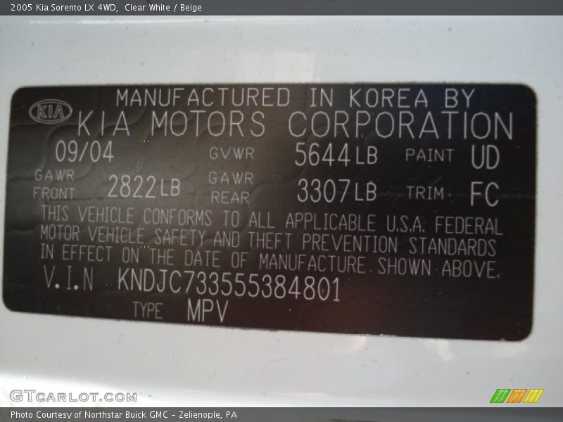 Clear White / Beige 2005 Kia Sorento LX 4WD