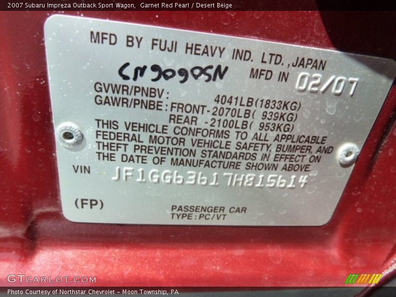 Garnet Red Pearl / Desert Beige 2007 Subaru Impreza Outback Sport Wagon