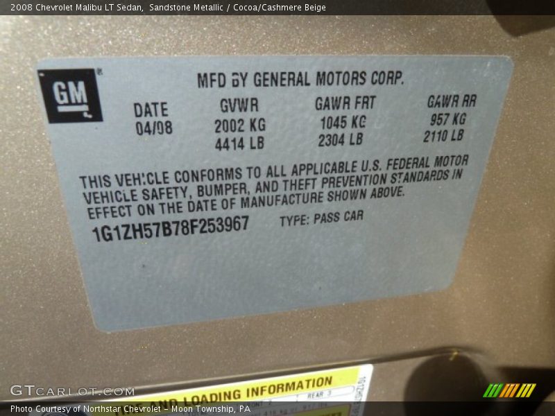 Sandstone Metallic / Cocoa/Cashmere Beige 2008 Chevrolet Malibu LT Sedan