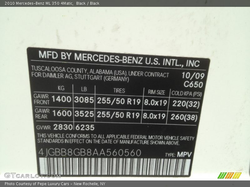 Black / Black 2010 Mercedes-Benz ML 350 4Matic