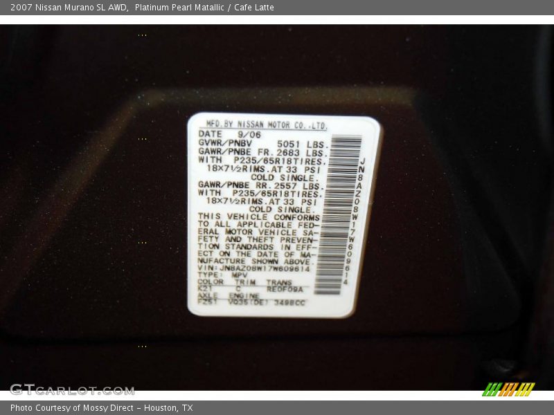 Platinum Pearl Matallic / Cafe Latte 2007 Nissan Murano SL AWD