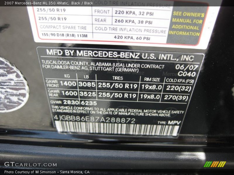 Black / Black 2007 Mercedes-Benz ML 350 4Matic