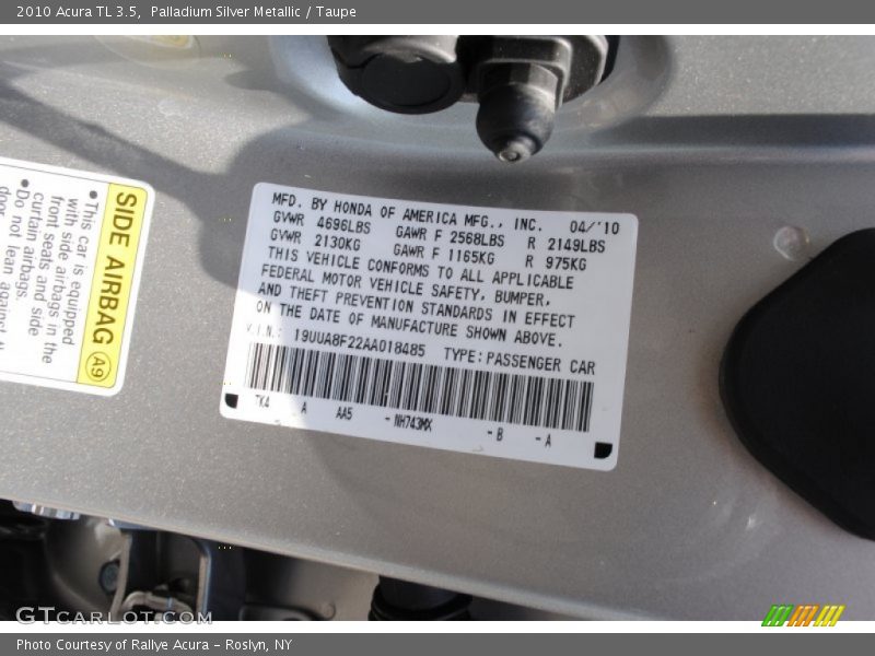 Palladium Silver Metallic / Taupe 2010 Acura TL 3.5