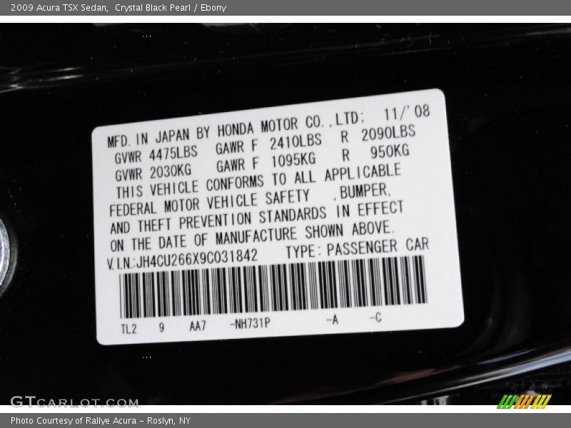 Crystal Black Pearl / Ebony 2009 Acura TSX Sedan
