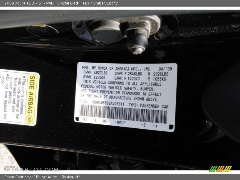 Crystal Black Pearl / Umber/Ebony 2009 Acura TL 3.7 SH-AWD