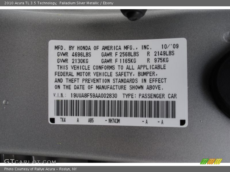 Palladium Silver Metallic / Ebony 2010 Acura TL 3.5 Technology
