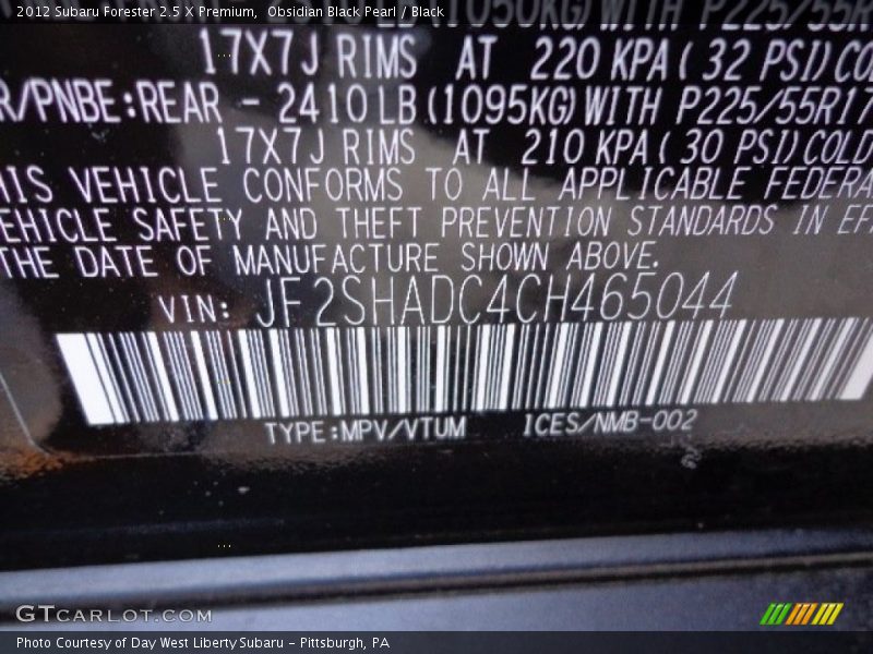 Obsidian Black Pearl / Black 2012 Subaru Forester 2.5 X Premium