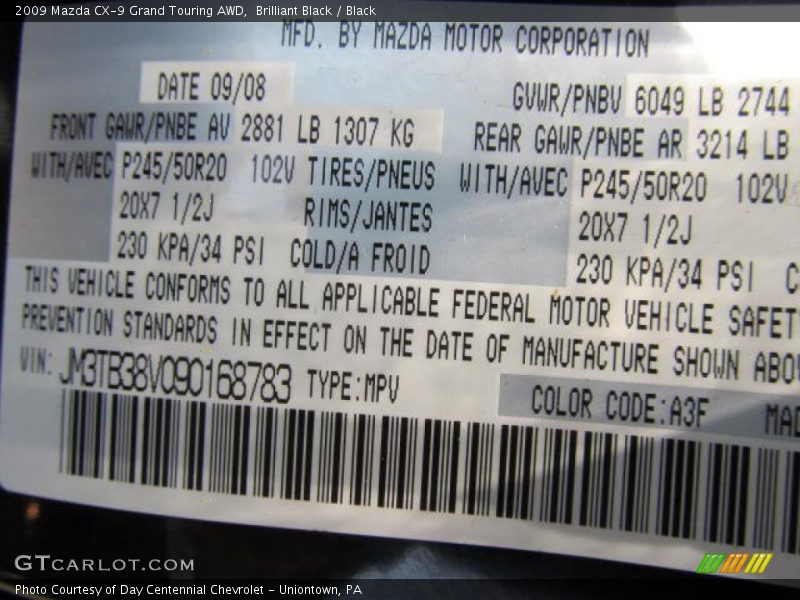 Brilliant Black / Black 2009 Mazda CX-9 Grand Touring AWD