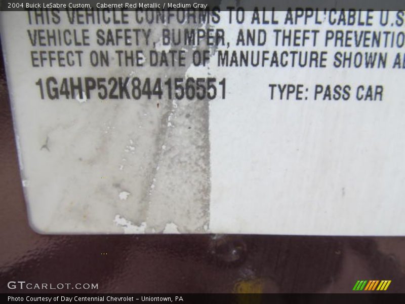 Cabernet Red Metallic / Medium Gray 2004 Buick LeSabre Custom