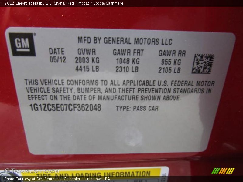 Crystal Red Tintcoat / Cocoa/Cashmere 2012 Chevrolet Malibu LT