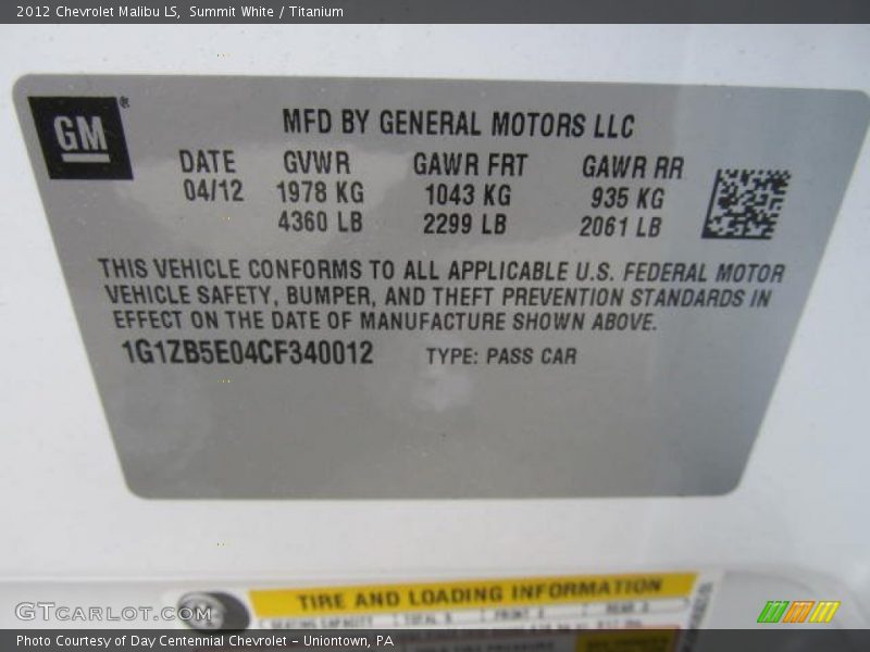 Summit White / Titanium 2012 Chevrolet Malibu LS