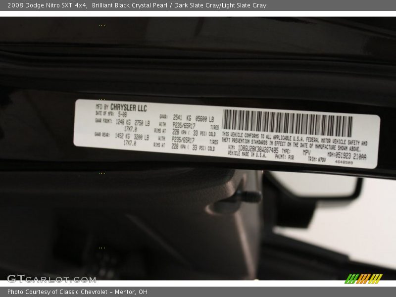 Brilliant Black Crystal Pearl / Dark Slate Gray/Light Slate Gray 2008 Dodge Nitro SXT 4x4