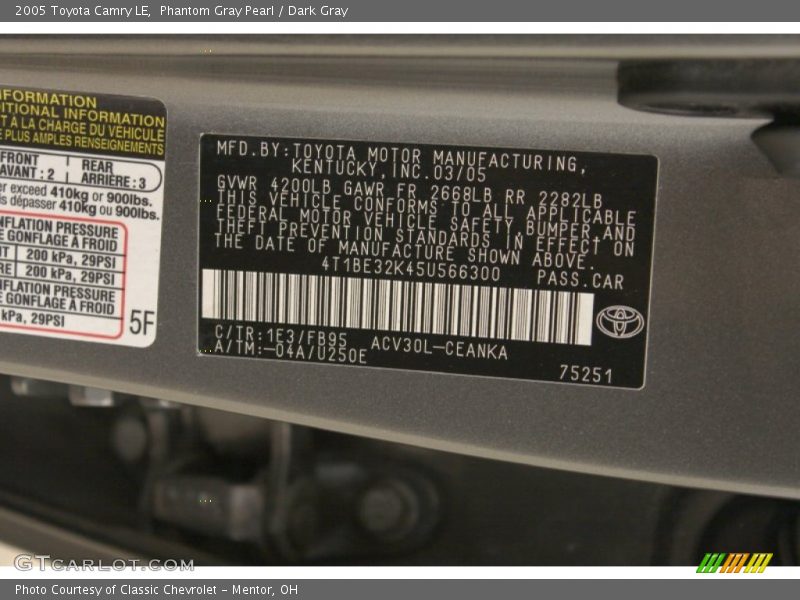 Phantom Gray Pearl / Dark Gray 2005 Toyota Camry LE
