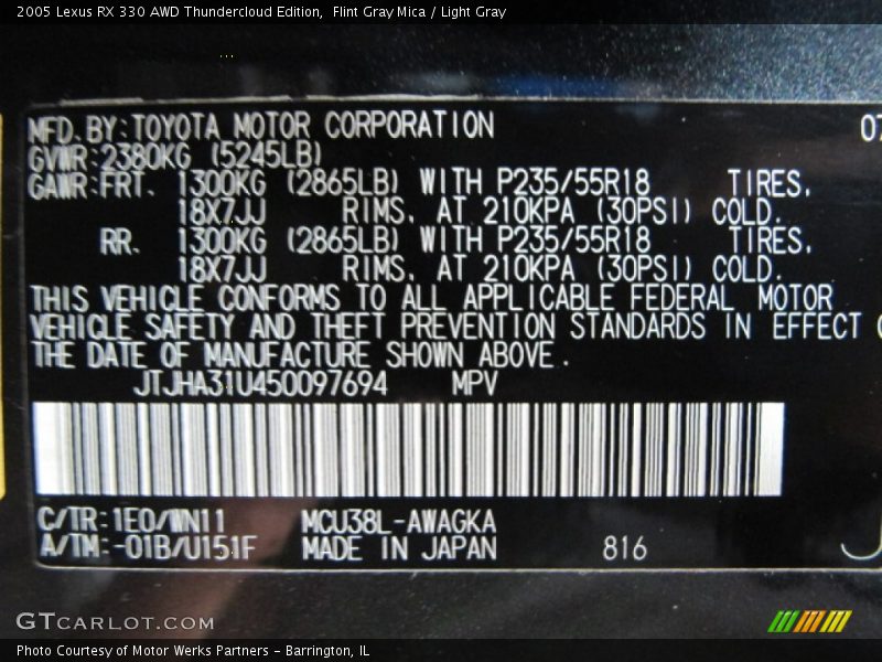 Flint Gray Mica / Light Gray 2005 Lexus RX 330 AWD Thundercloud Edition