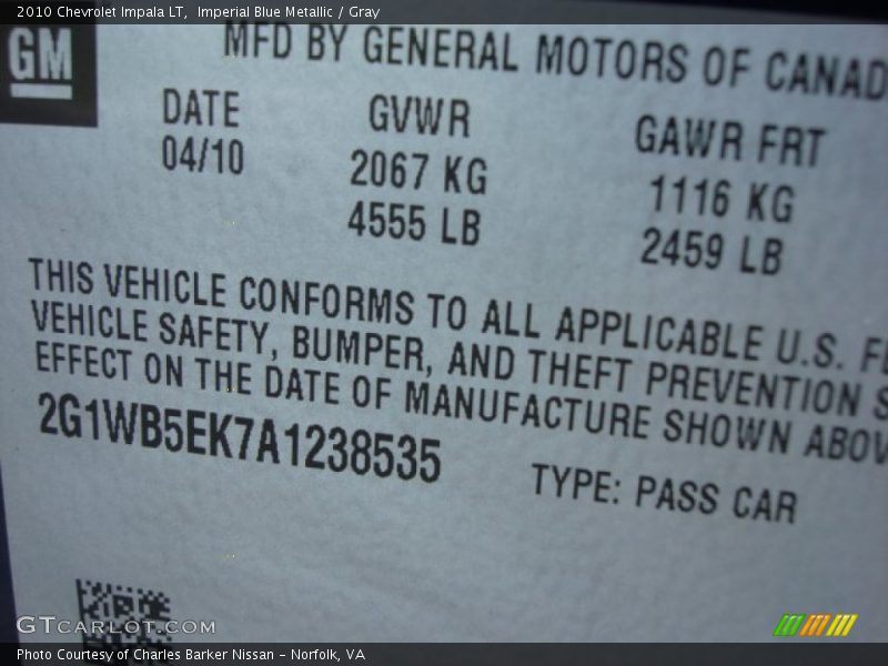 Imperial Blue Metallic / Gray 2010 Chevrolet Impala LT