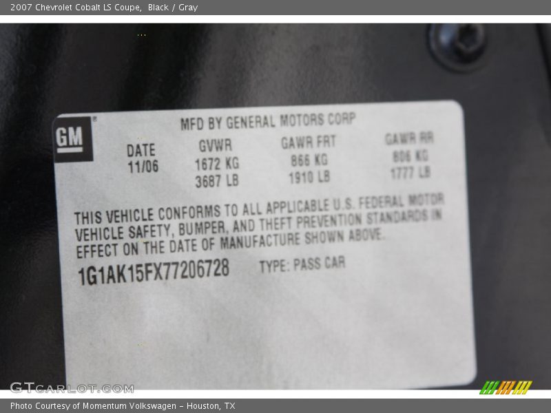 Black / Gray 2007 Chevrolet Cobalt LS Coupe