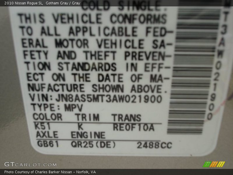 Gotham Gray / Gray 2010 Nissan Rogue SL