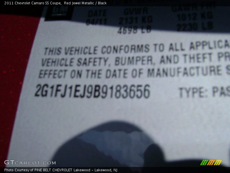 Red Jewel Metallic / Black 2011 Chevrolet Camaro SS Coupe