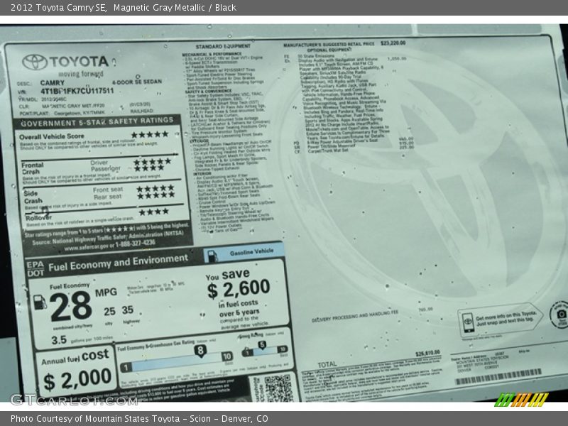 Magnetic Gray Metallic / Black 2012 Toyota Camry SE