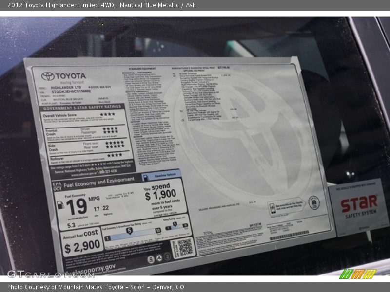 Nautical Blue Metallic / Ash 2012 Toyota Highlander Limited 4WD