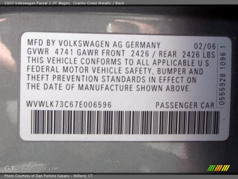 Granite Green Metallic / Black 2007 Volkswagen Passat 2.0T Wagon