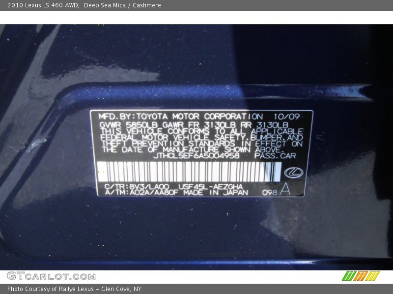 2010 LS 460 AWD Deep Sea Mica Color Code 8V3