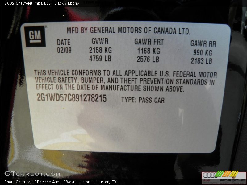 Black / Ebony 2009 Chevrolet Impala SS