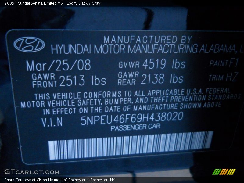 Ebony Black / Gray 2009 Hyundai Sonata Limited V6