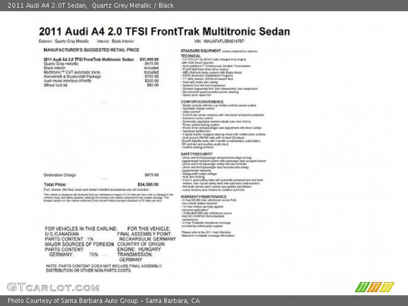 Quartz Grey Metallic / Black 2011 Audi A4 2.0T Sedan
