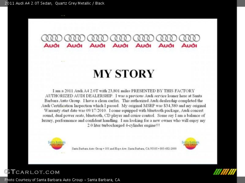 Quartz Grey Metallic / Black 2011 Audi A4 2.0T Sedan