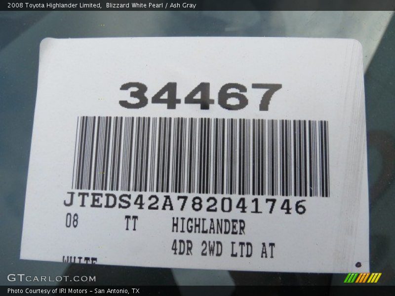 Blizzard White Pearl / Ash Gray 2008 Toyota Highlander Limited