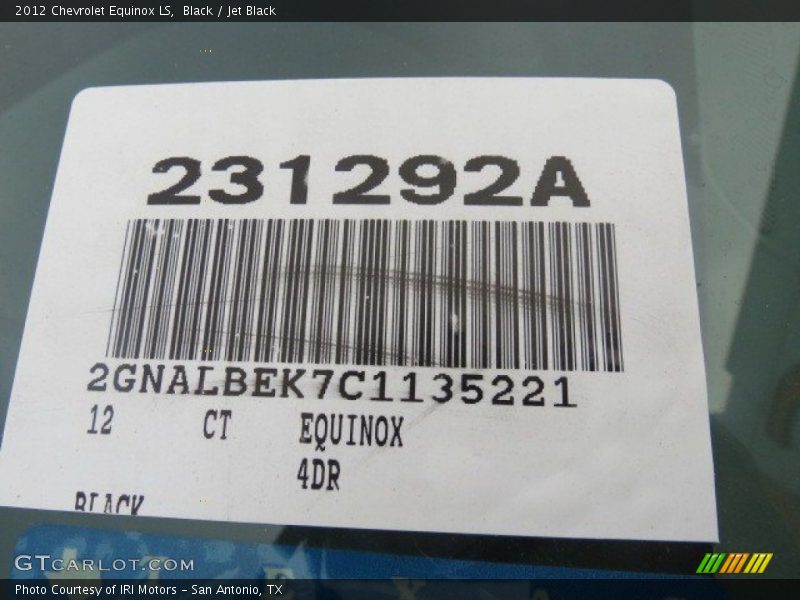 Black / Jet Black 2012 Chevrolet Equinox LS
