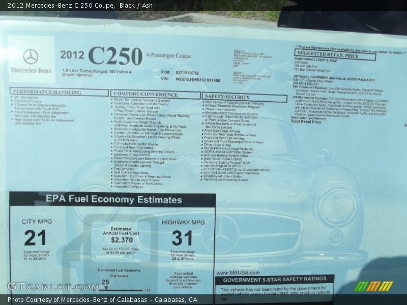 Black / Ash 2012 Mercedes-Benz C 250 Coupe