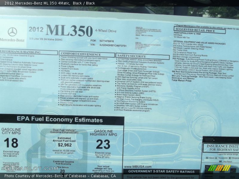 Black / Black 2012 Mercedes-Benz ML 350 4Matic