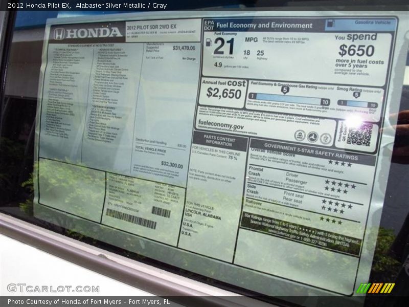  2012 Pilot EX Window Sticker