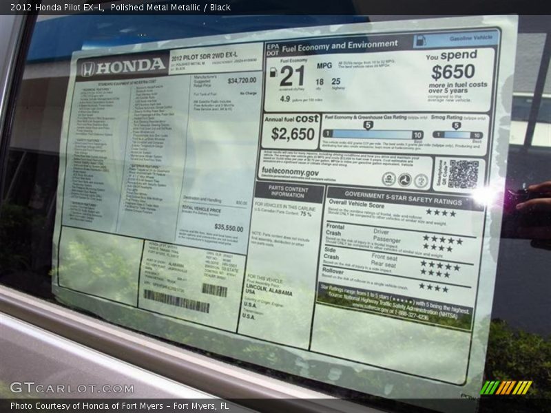 Polished Metal Metallic / Black 2012 Honda Pilot EX-L