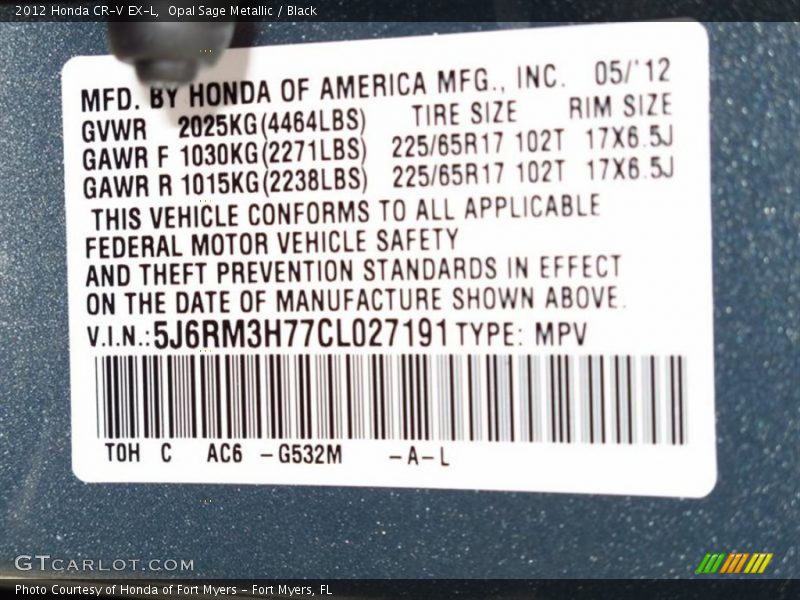 Opal Sage Metallic / Black 2012 Honda CR-V EX-L